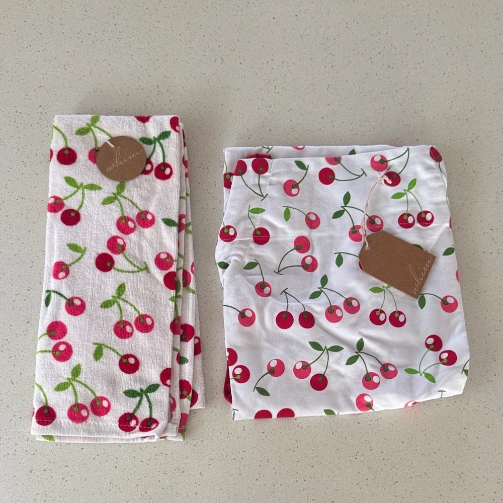 Whim Cotton Apron and Kitchen Hand Towel -  Cherry 🍒 2 piece Set - NWT